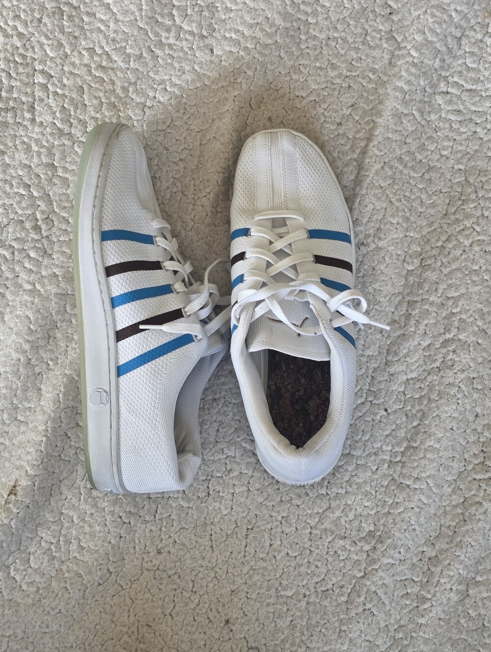 K-Swiss White Sneakers with Blue and Brown Stripes